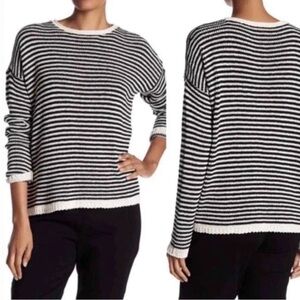 Eileen Fisher Long Sleeved Organic Cotton Black & White Striped Sweater 2XL EUC